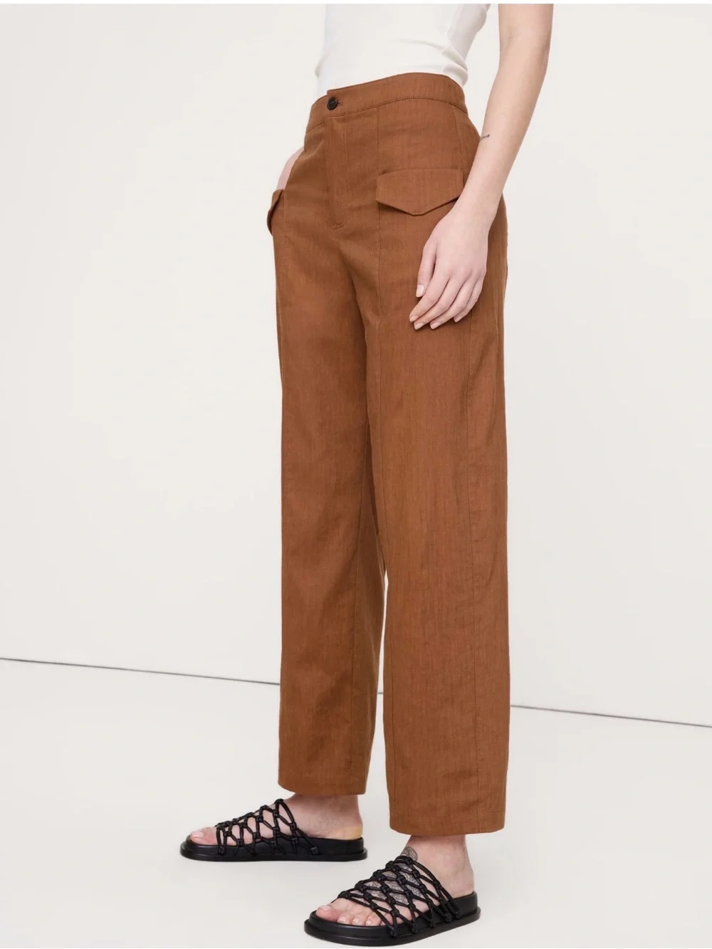 NWT Banana Republic High Rise Straight Utility Linen Viscose Cinnamon Pant Sz 4